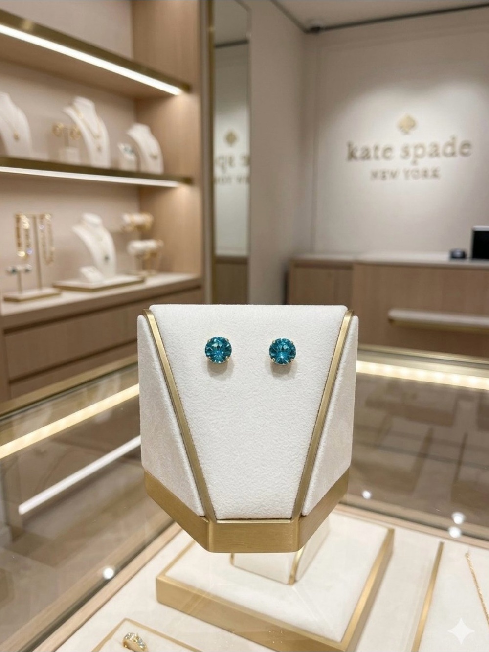 kate spade teal crystal round stud earrings brand new